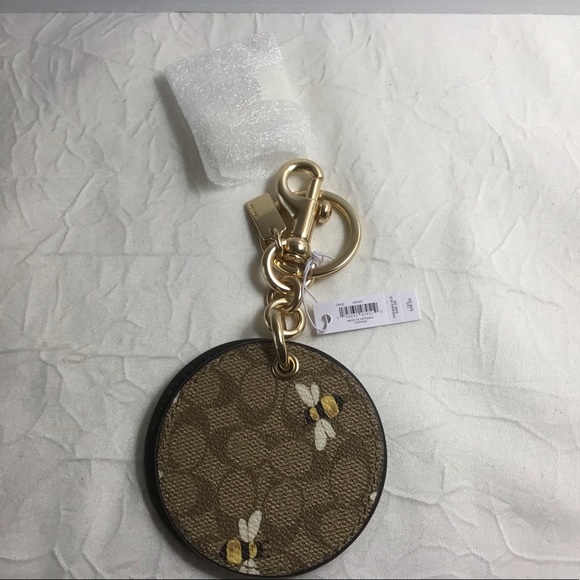 πNWT COACH Bumble Bee Signature Mirror Bag Tote Charm Key Chain MFSRP68. C8622. - Picture 8 of 15